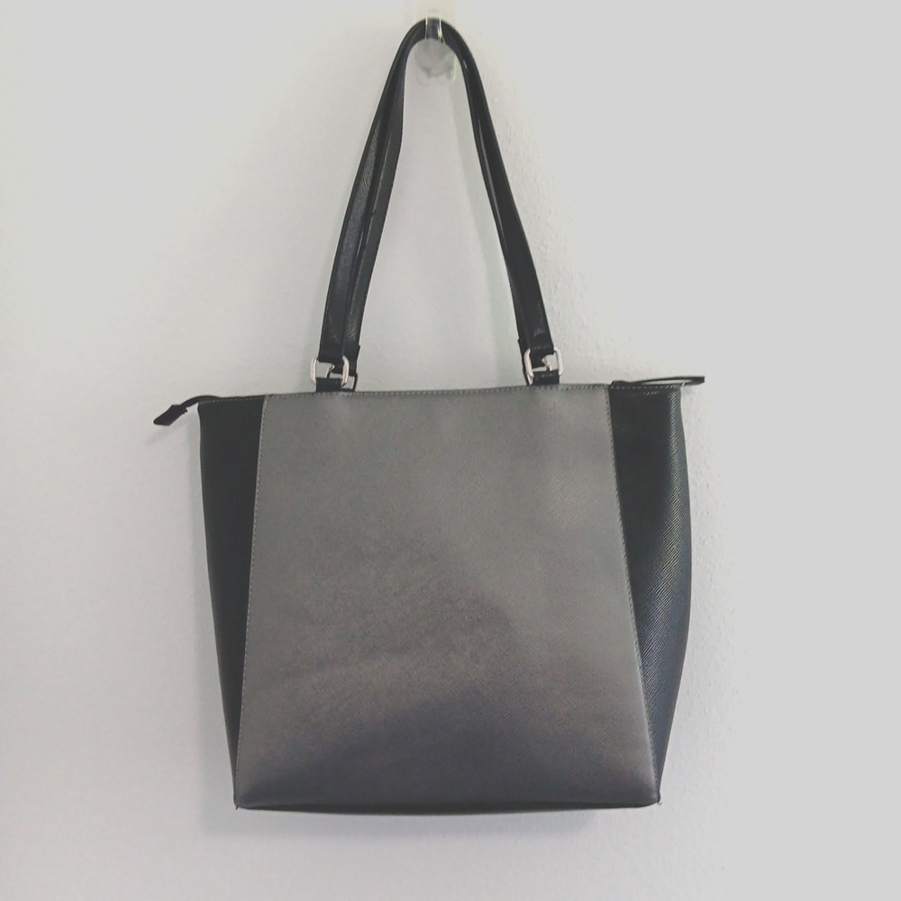 Jones New York SIGNATURE  Black Pebble Faux Leather Satchel Tote Bag Silver Chic - Picture 4 of 12
